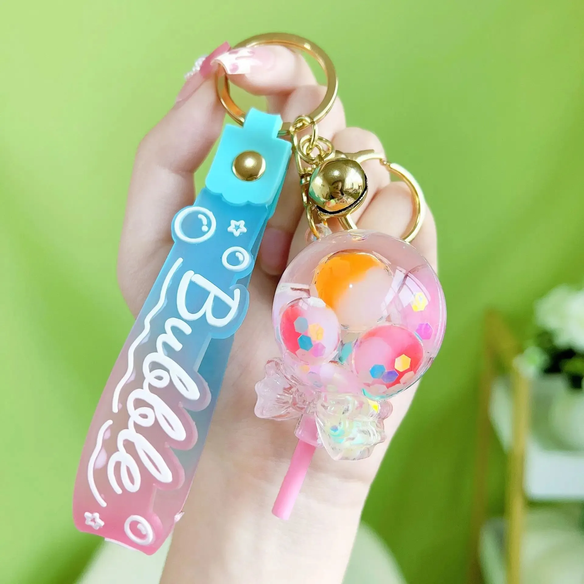 ✨ Adorable Luminous Bubble Beads Keychain 🍬 Cute Quicksand Cherry Blossom Lollipop Pendant for Trendy Bags 🎀 Perfect Gift for All!