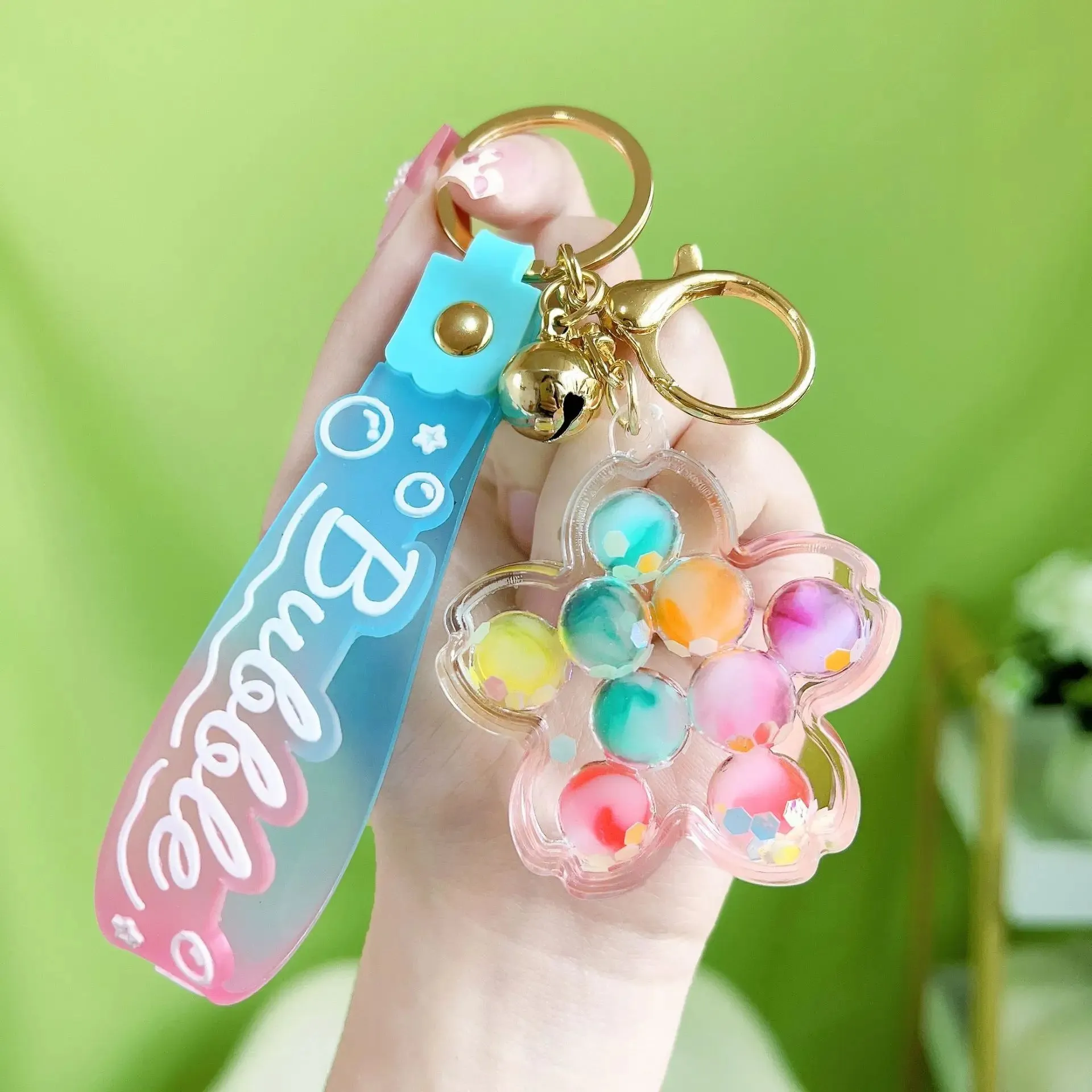 ✨ Adorable Luminous Bubble Beads Keychain 🍬 Cute Quicksand Cherry Blossom Lollipop Pendant for Trendy Bags 🎀 Perfect Gift for All!