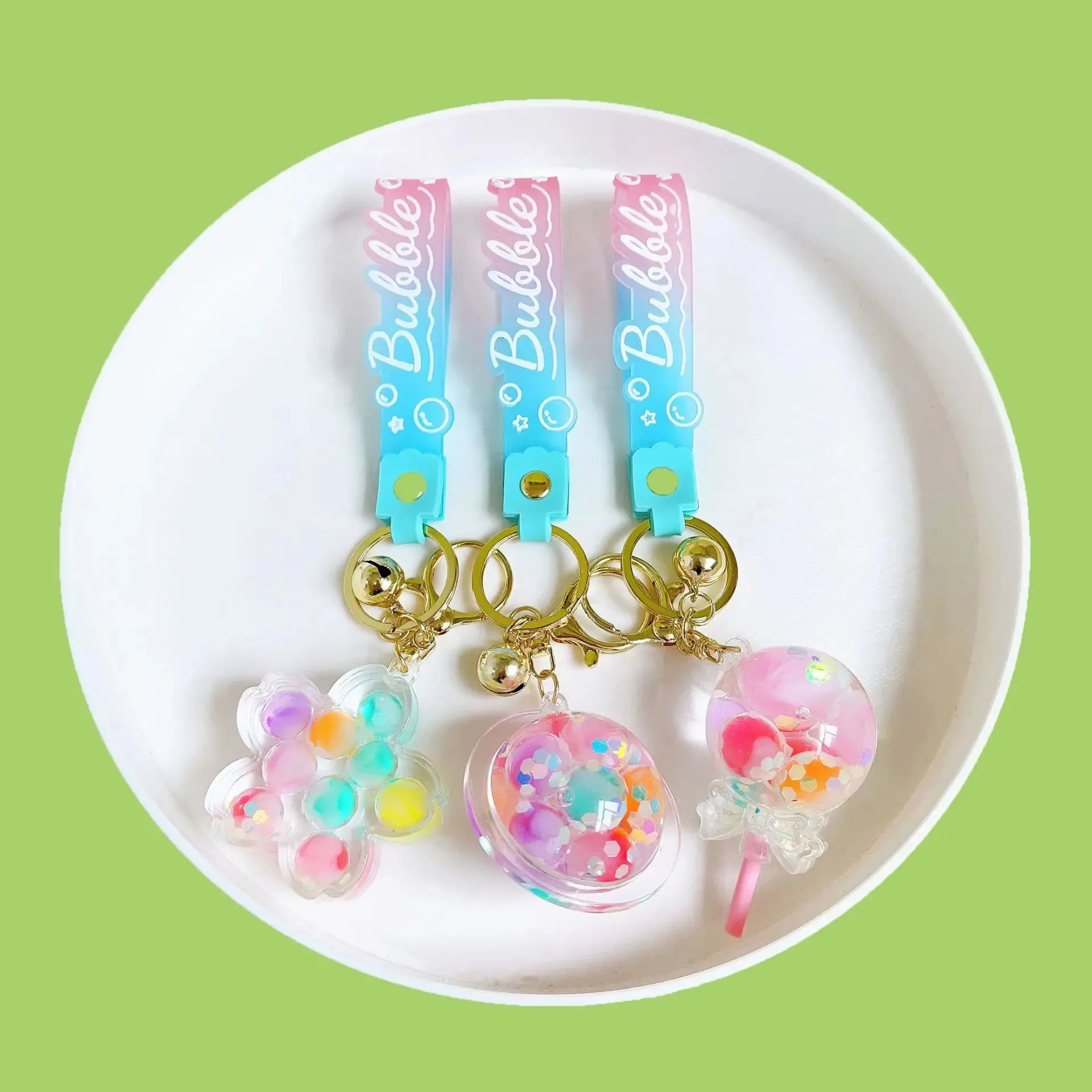 ✨ Adorable Luminous Bubble Beads Keychain 🍬 Cute Quicksand Cherry Blossom Lollipop Pendant for Trendy Bags 🎀 Perfect Gift for All!