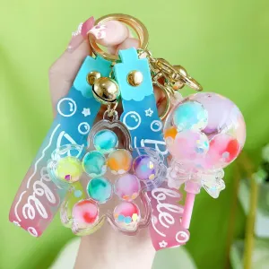 ✨ Adorable Luminous Bubble Beads Keychain 🍬 Cute Quicksand Cherry Blossom Lollipop Pendant for Trendy Bags 🎀 Perfect Gift for All!