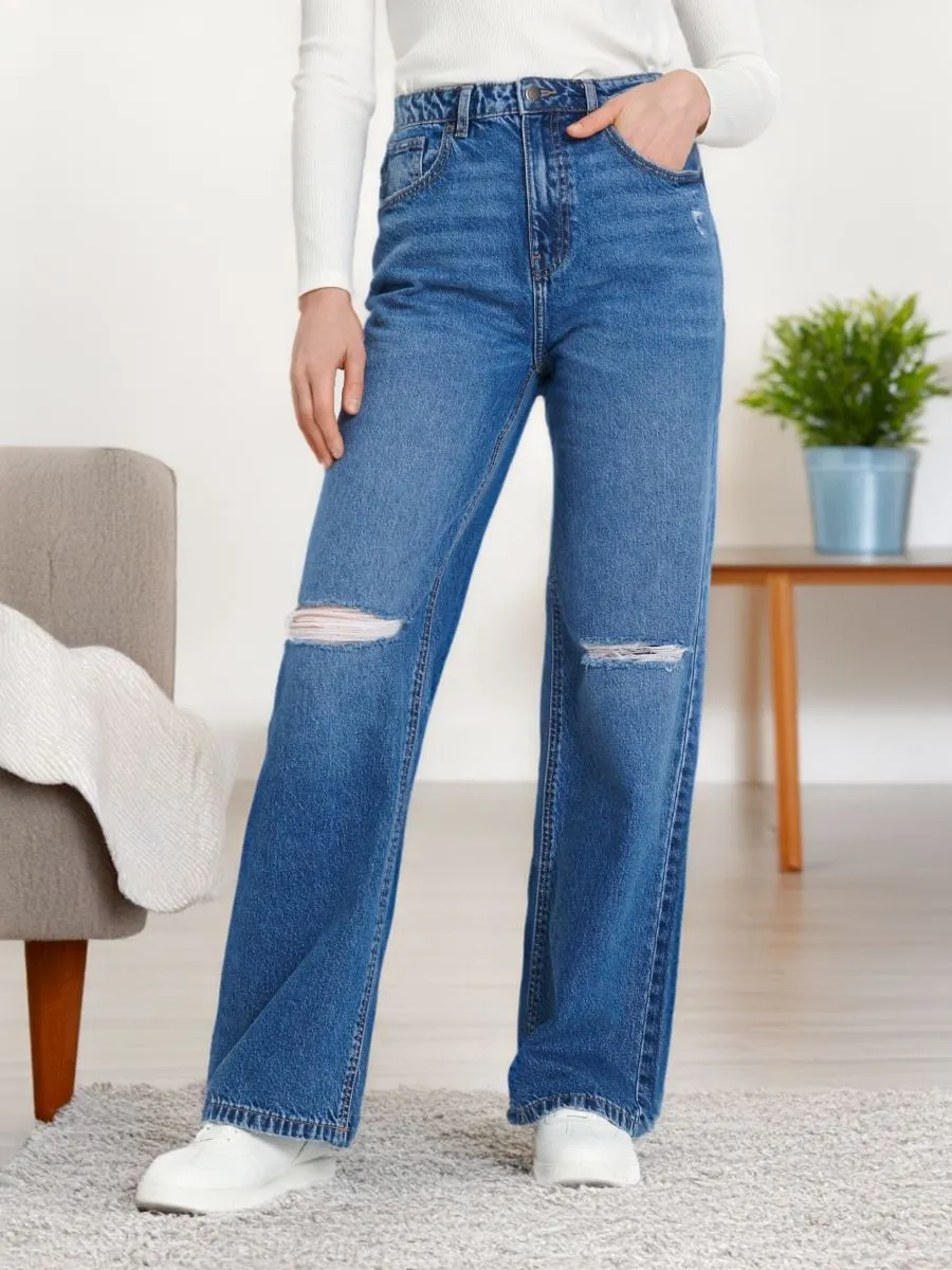 05  Highwaist Ripped wide leg denim