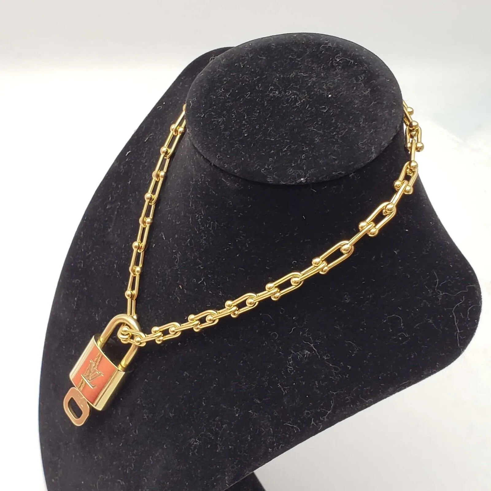 100% Auth Louis Vuitton Lock & Key with Unbranded Gold Plated Chain Necklace