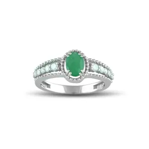 10K White Gold Emerald and Diamond Accent Fashion Ring