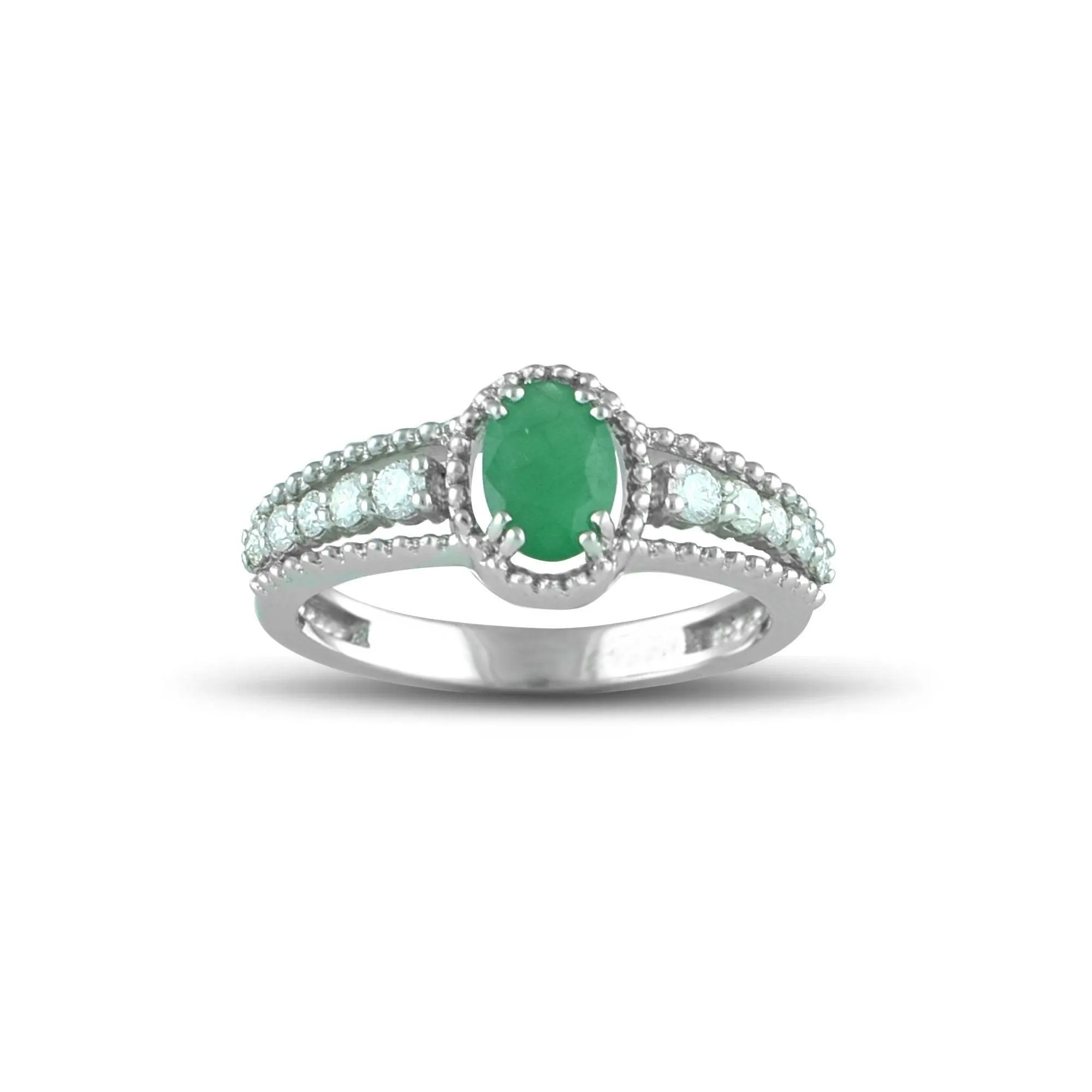 10K White Gold Emerald and Diamond Accent Fashion Ring