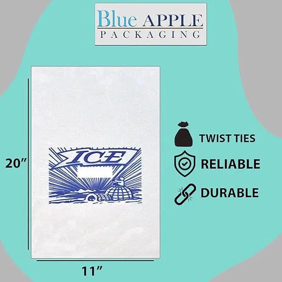 11X20 inches Ice Bags on Wicket Dispenser Printed 1.5 Mil Metallocene (mPE)