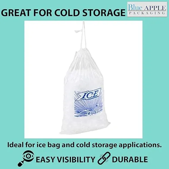 11X20 inches Ice Bags on Wicket Dispenser Printed 1.5 Mil Metallocene (mPE)