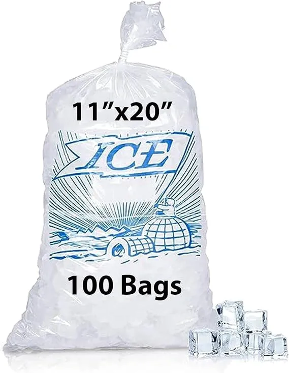 11X20 inches Ice Bags on Wicket Dispenser Printed 1.5 Mil Metallocene (mPE)