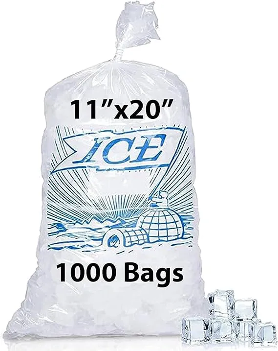 11X20 inches Ice Bags on Wicket Dispenser Printed 1.5 Mil Metallocene (mPE)
