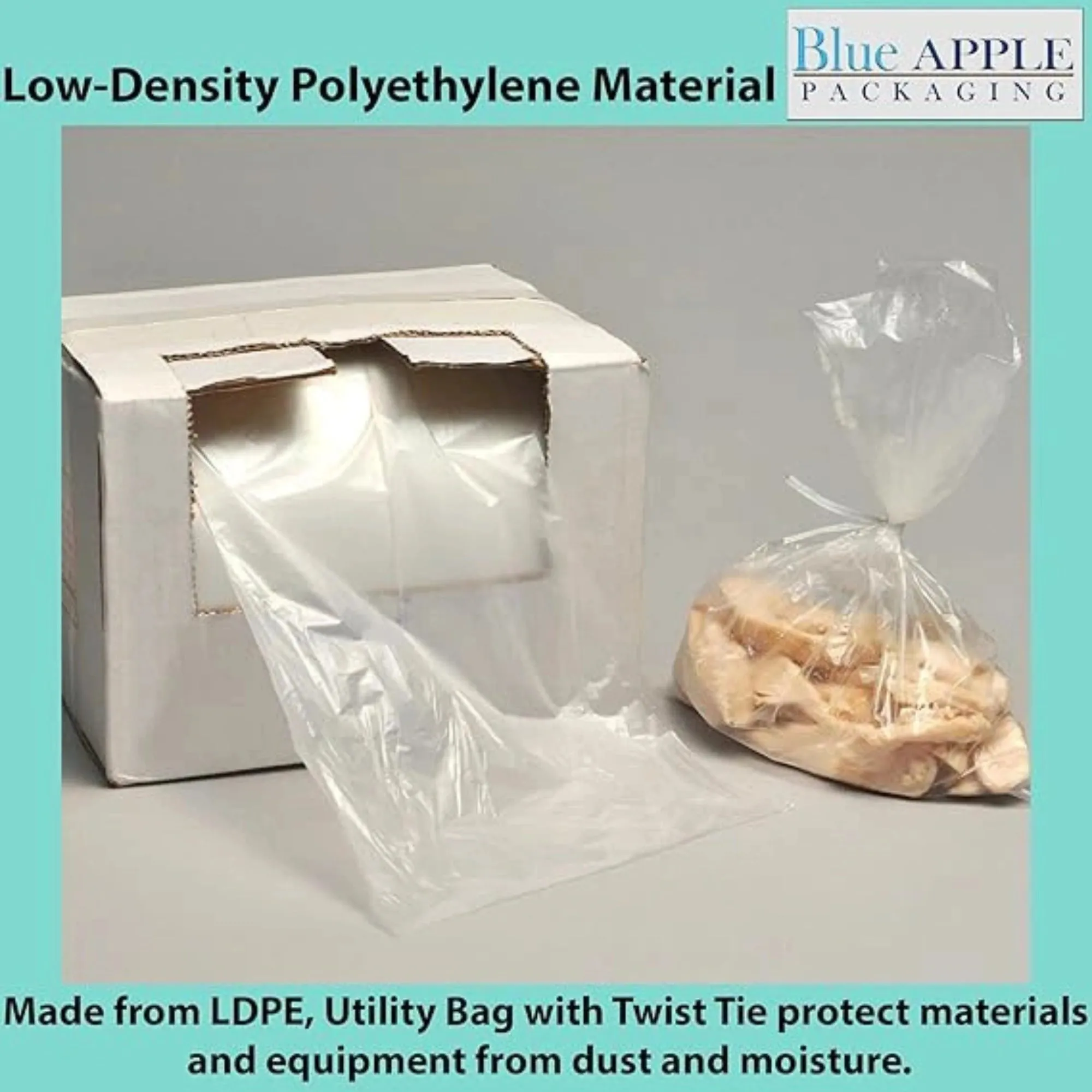 12X18 inches Utility Poly Bags with Twist Ties 0.5 mil HDPE