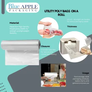 12X18 inches Utility Poly Bags with Twist Ties 0.5 mil HDPE