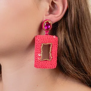 1324 - Sequin Rectangle Earrings - Fuchsia
