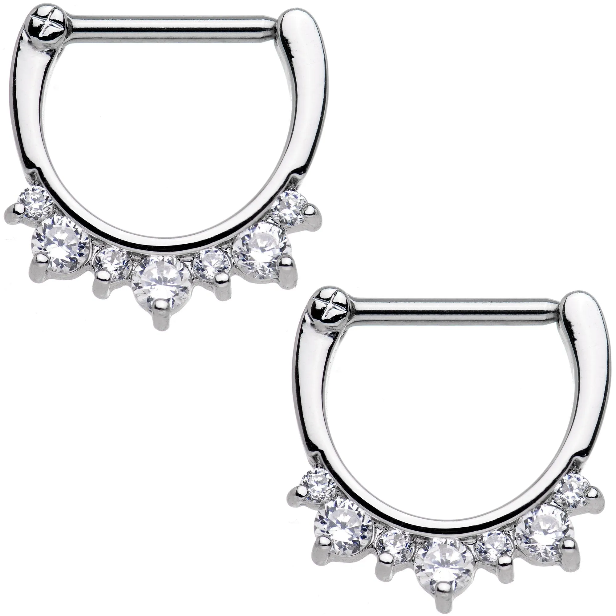 14 Gauge 1/2 Clear Gem Septet Nipple Clicker Set