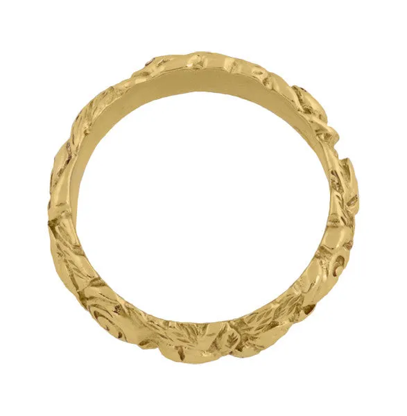 1960's Engraved Roses Wedding Band in 14 Karat Yellow Gold
