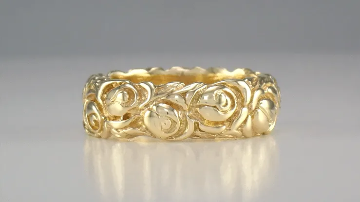 1960's Engraved Roses Wedding Band in 14 Karat Yellow Gold