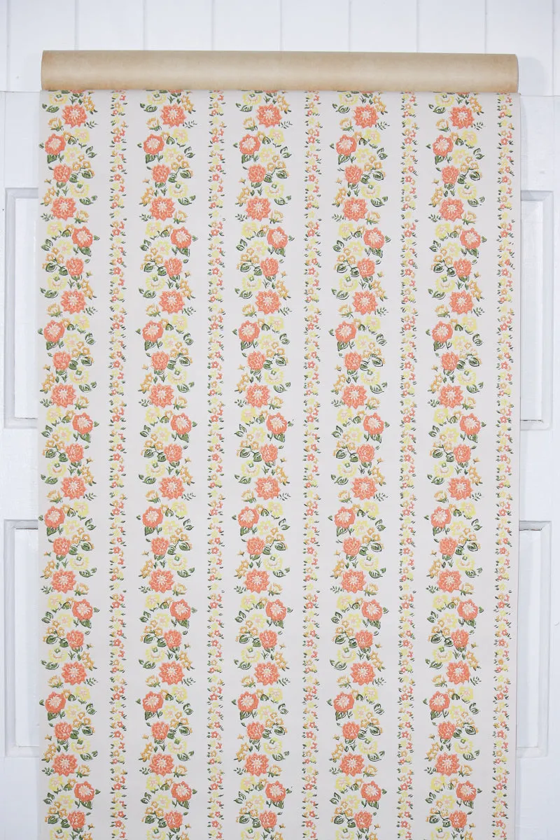 1960s Floral Stripe Vintage Wallpaper