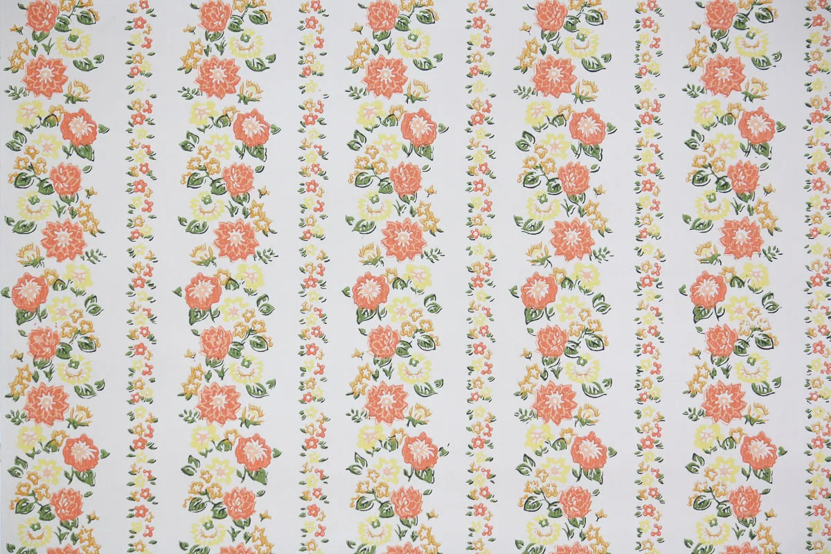 1960s Floral Stripe Vintage Wallpaper