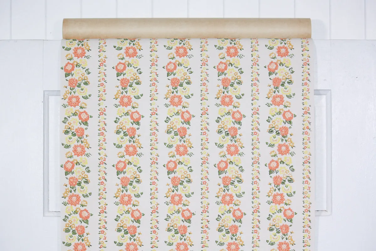 1960s Floral Stripe Vintage Wallpaper