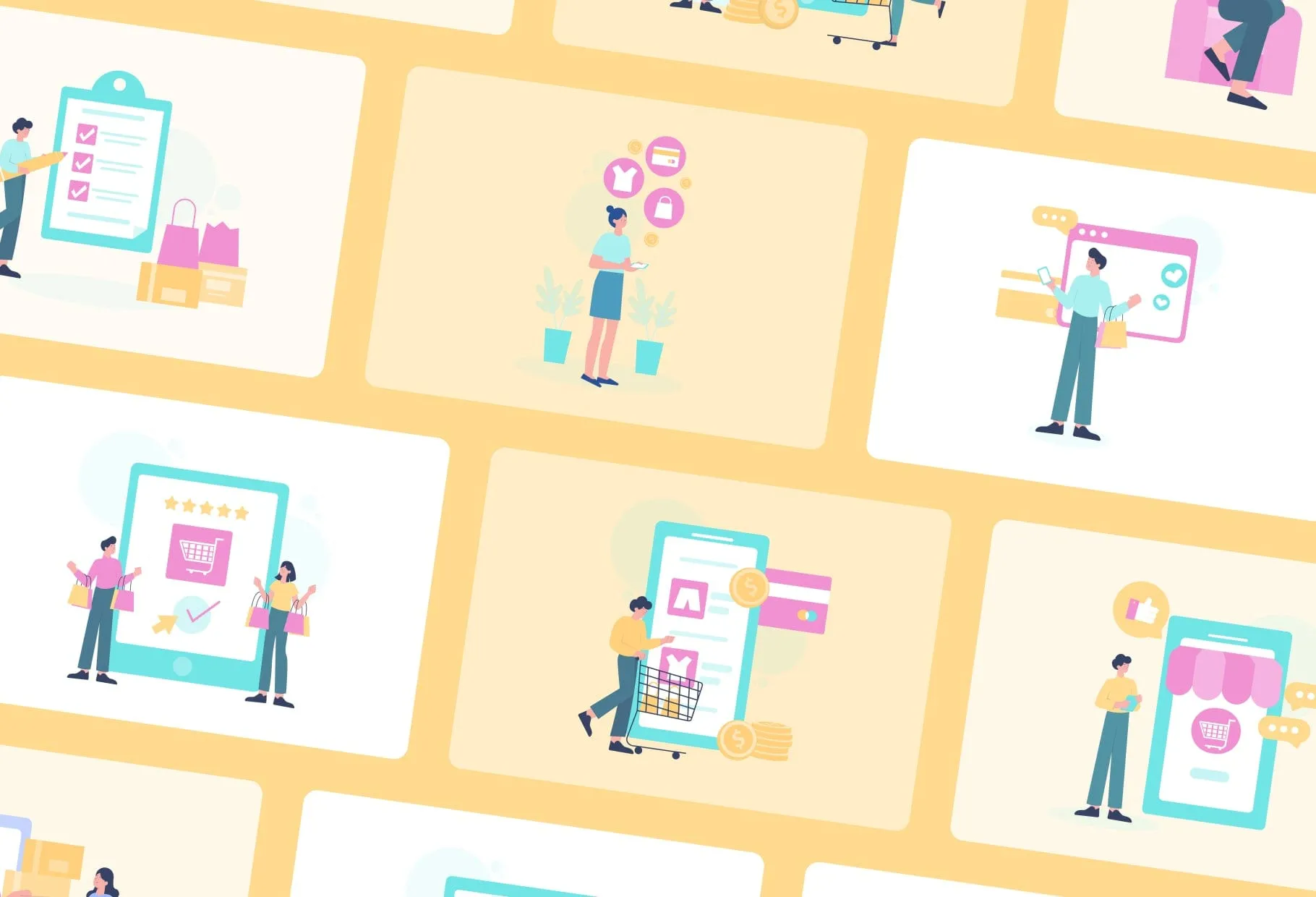 20 Unique E-Commerce Illustrations Fully Editable in Canva