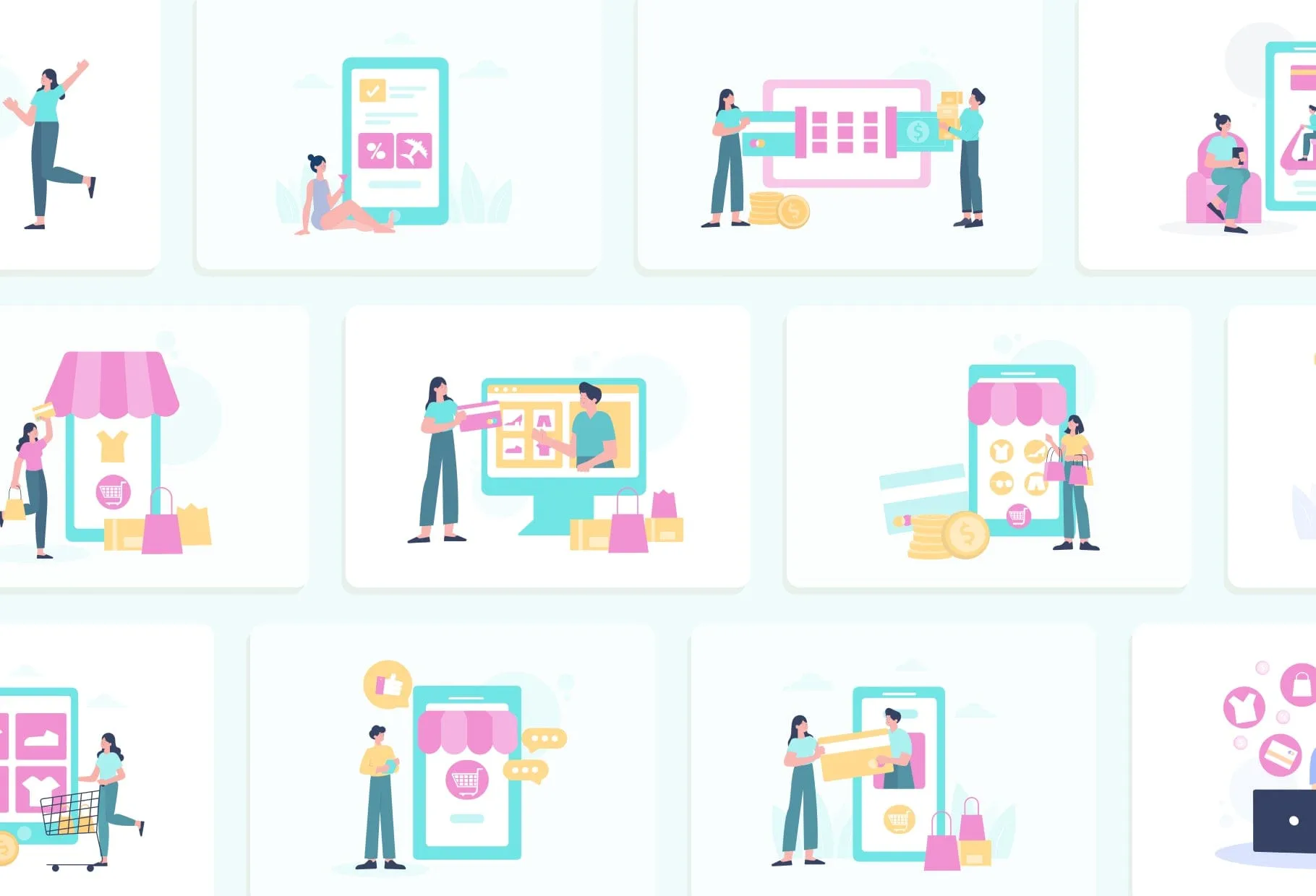 20 Unique E-Commerce Illustrations Fully Editable in Canva