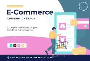 20 Unique E-Commerce Illustrations Fully Editable in Canva