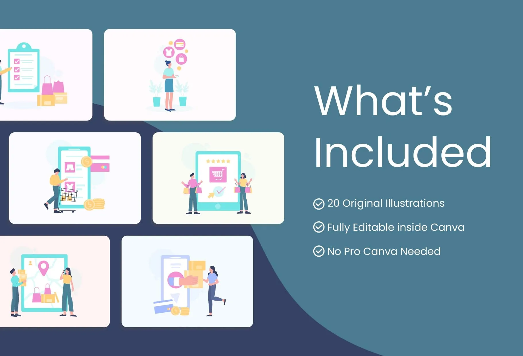 20 Unique E-Commerce Illustrations Fully Editable in Canva