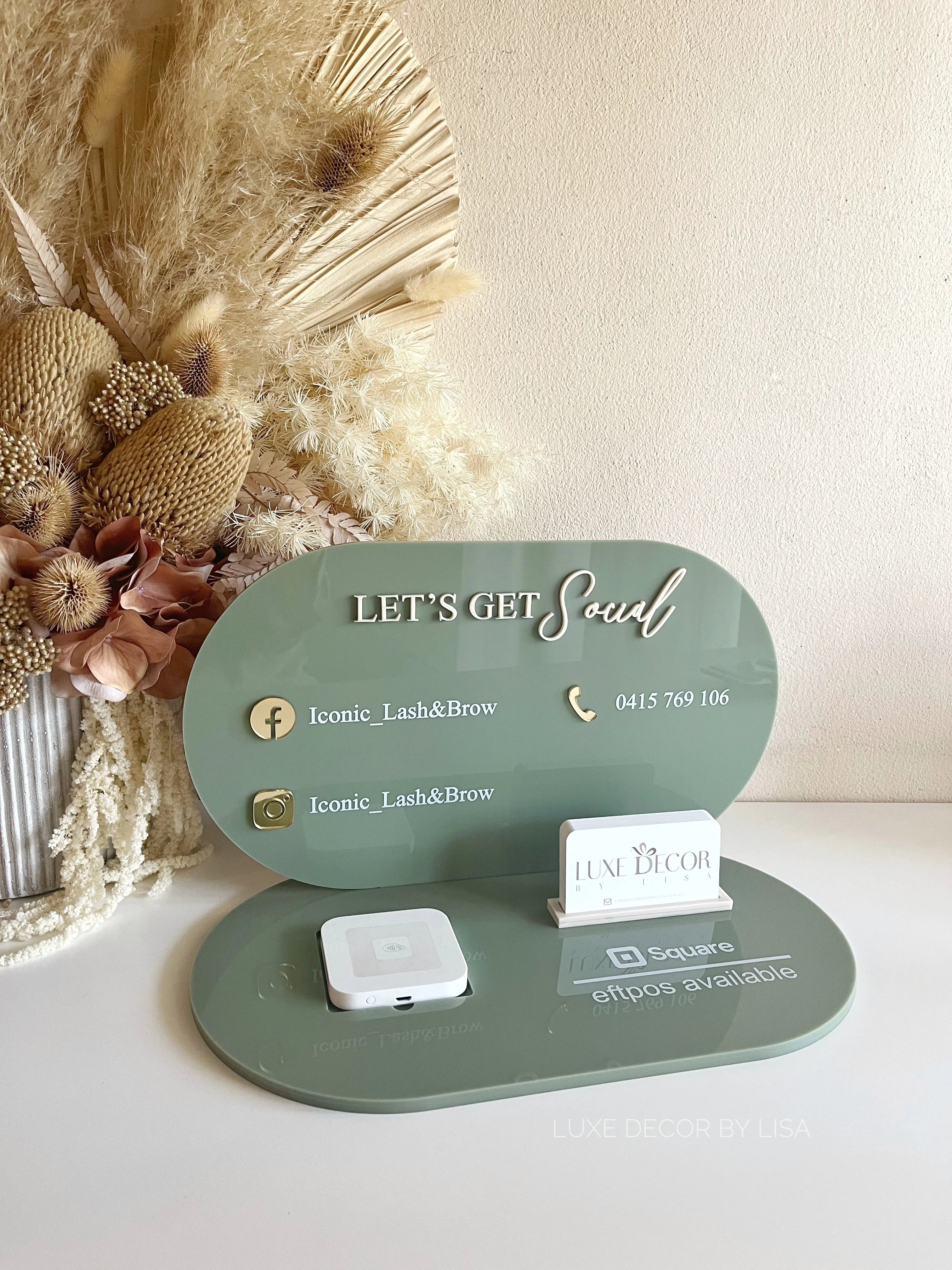 3 in 1 Business Sign / Square   Socials   Card Holder Style 2 Oval Shaped