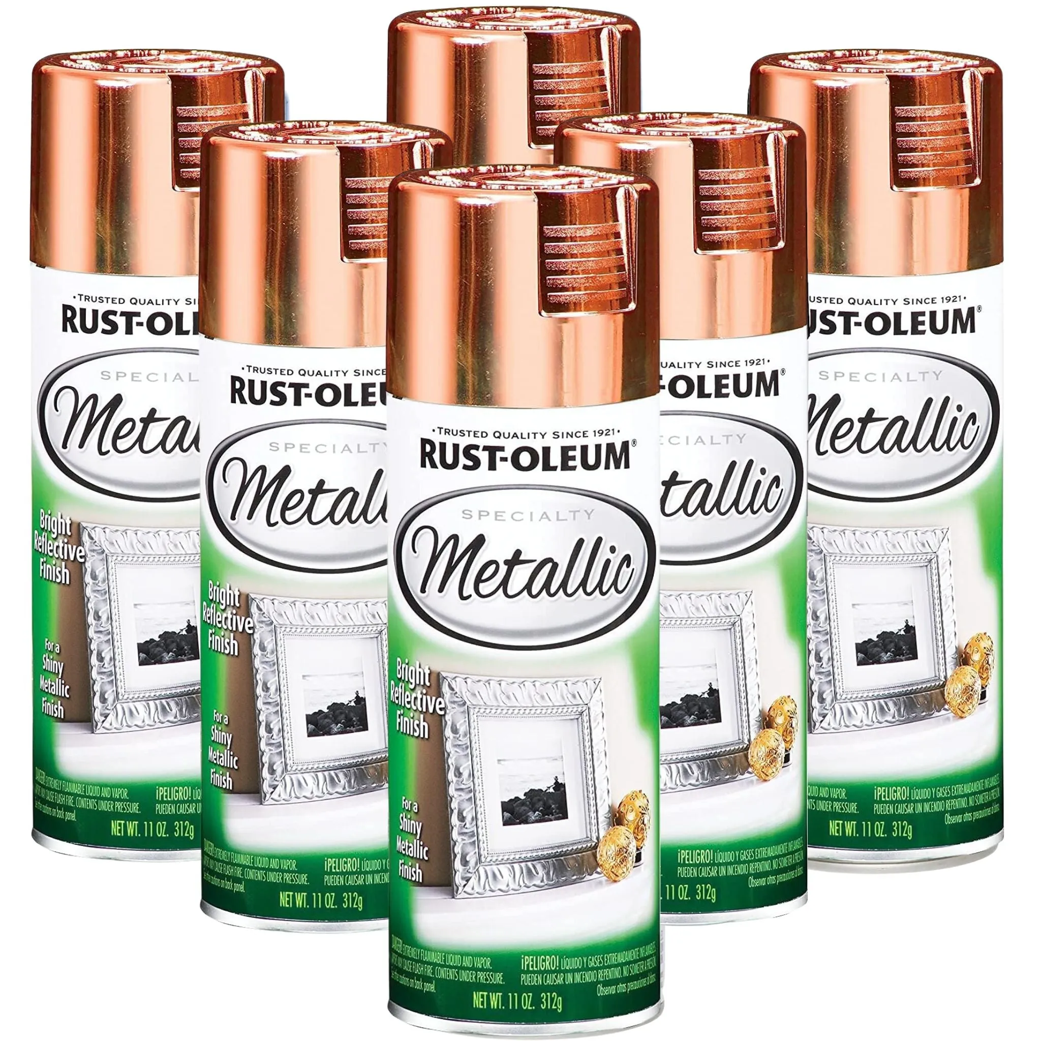 6 Cans | Rust-Oleum Speciality Metallic Bright Reflective Finish - 312g Spray | 1937830 Metallic Spray, 312 METALLIC COPPER