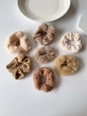 7pcs Solid Fuzzy Hair Tie - Khaki