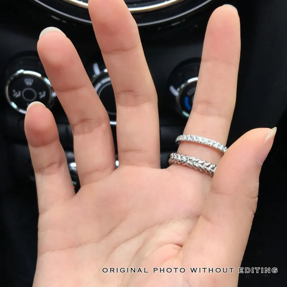 925 Sterling Silver Double Rope & Band Ring Set with 10mm 3.5 CT Cubic Zirconia, Jewelry Gifts for Women