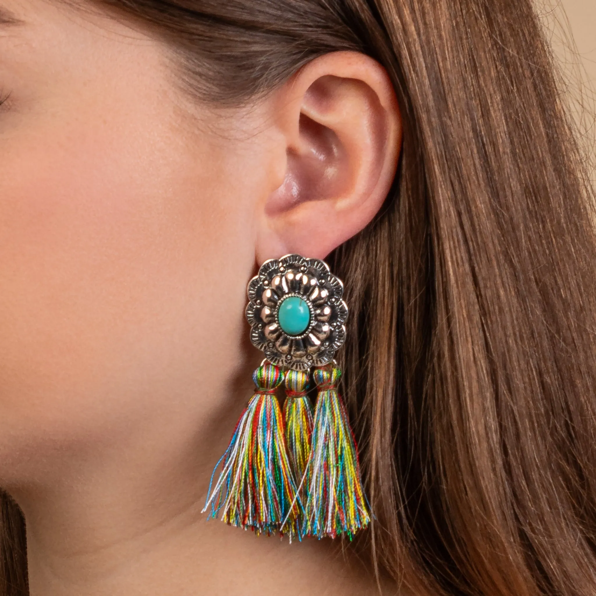 93255 - Squash Blossom Tassel Earrings - Multi
