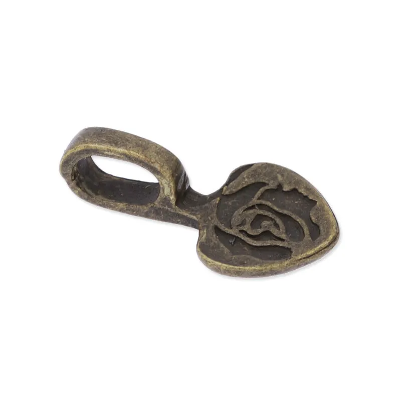 9.5x17.5mm Vintage Heart Bails with "Rosebeading" logo,Match Glue On Pendant Bails for Jewelry,Zinc Alloy Filled,Antique Bronze plated,50pcs/lot