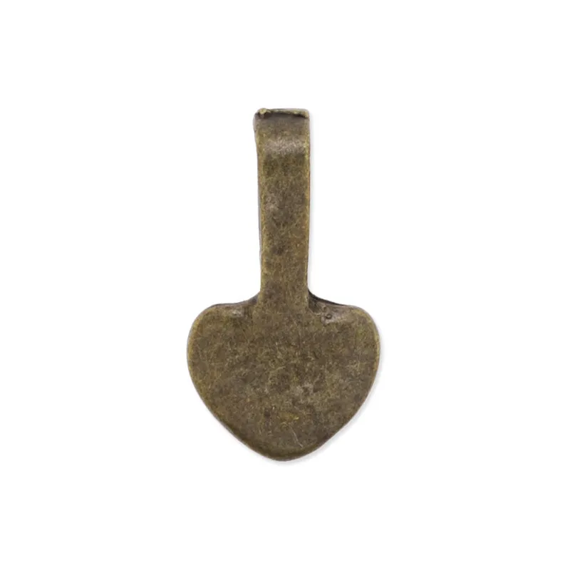 9.5x17.5mm Vintage Heart Bails with "Rosebeading" logo,Match Glue On Pendant Bails for Jewelry,Zinc Alloy Filled,Antique Bronze plated,50pcs/lot