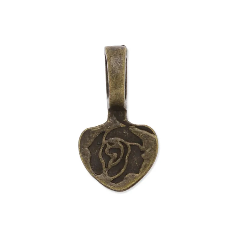 9.5x17.5mm Vintage Heart Bails with "Rosebeading" logo,Match Glue On Pendant Bails for Jewelry,Zinc Alloy Filled,Antique Bronze plated,50pcs/lot