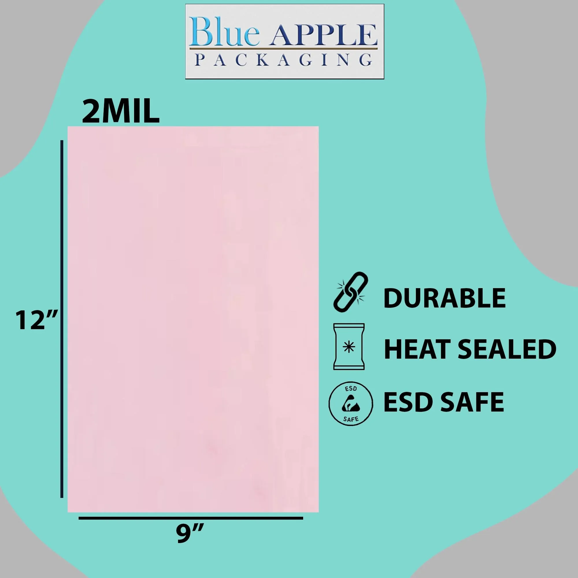 9X12 inches Pink Anti Static Bags 2 Mil Flat