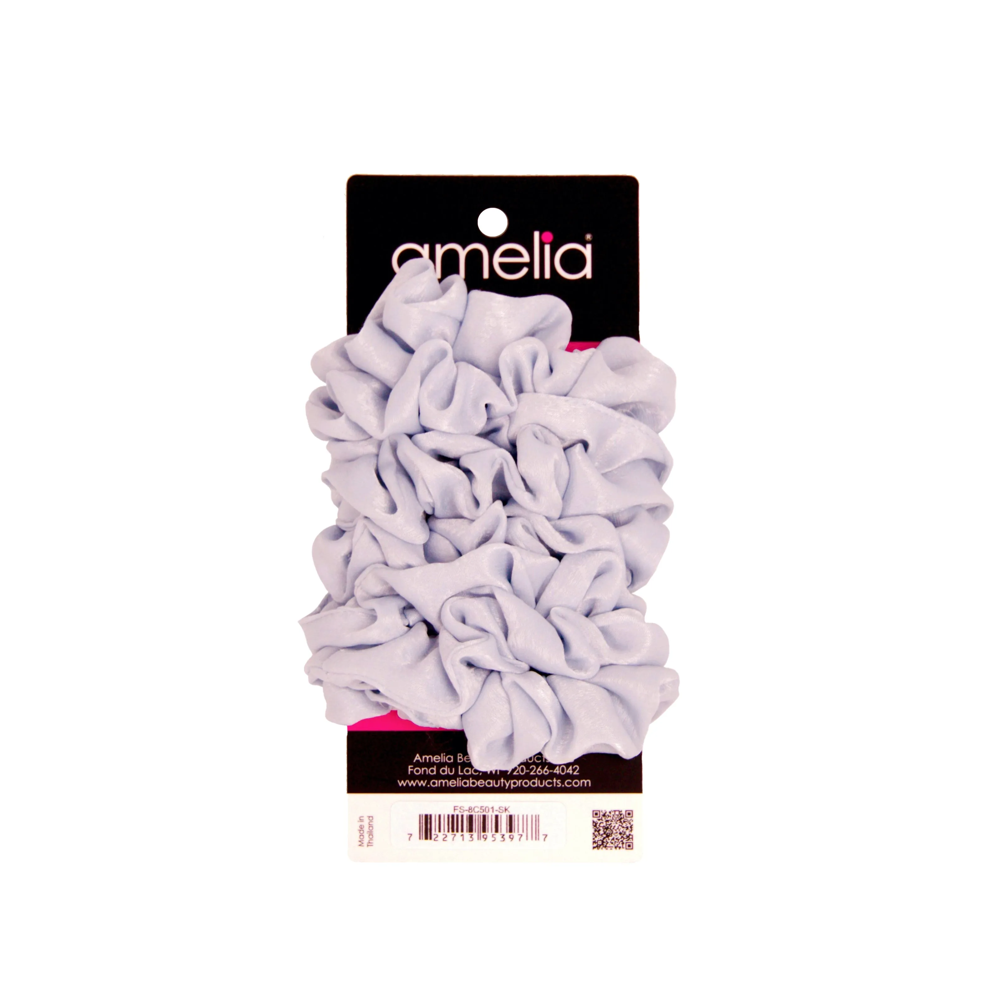 Amelia Beauty | 3in Sky Blue Crepe Scrunchies | Soft, Gentle and Strong Hold | No Snag, No Dents or Creases | 8 Pack