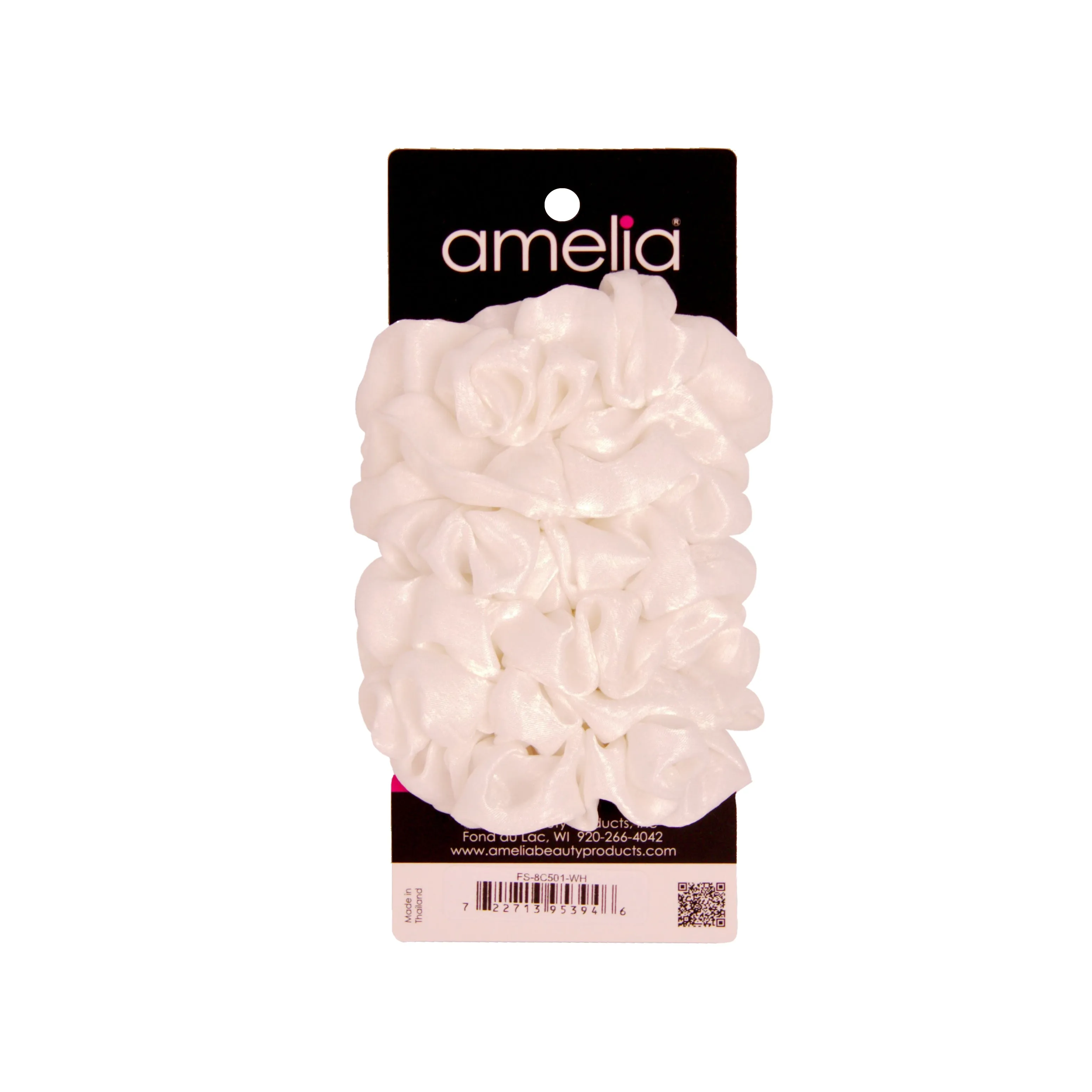 Amelia Beauty | 3in White Crepe Scrunchies | Soft, Gentle and Strong Hold | No Snag, No Dents or Creases | 8 Pack