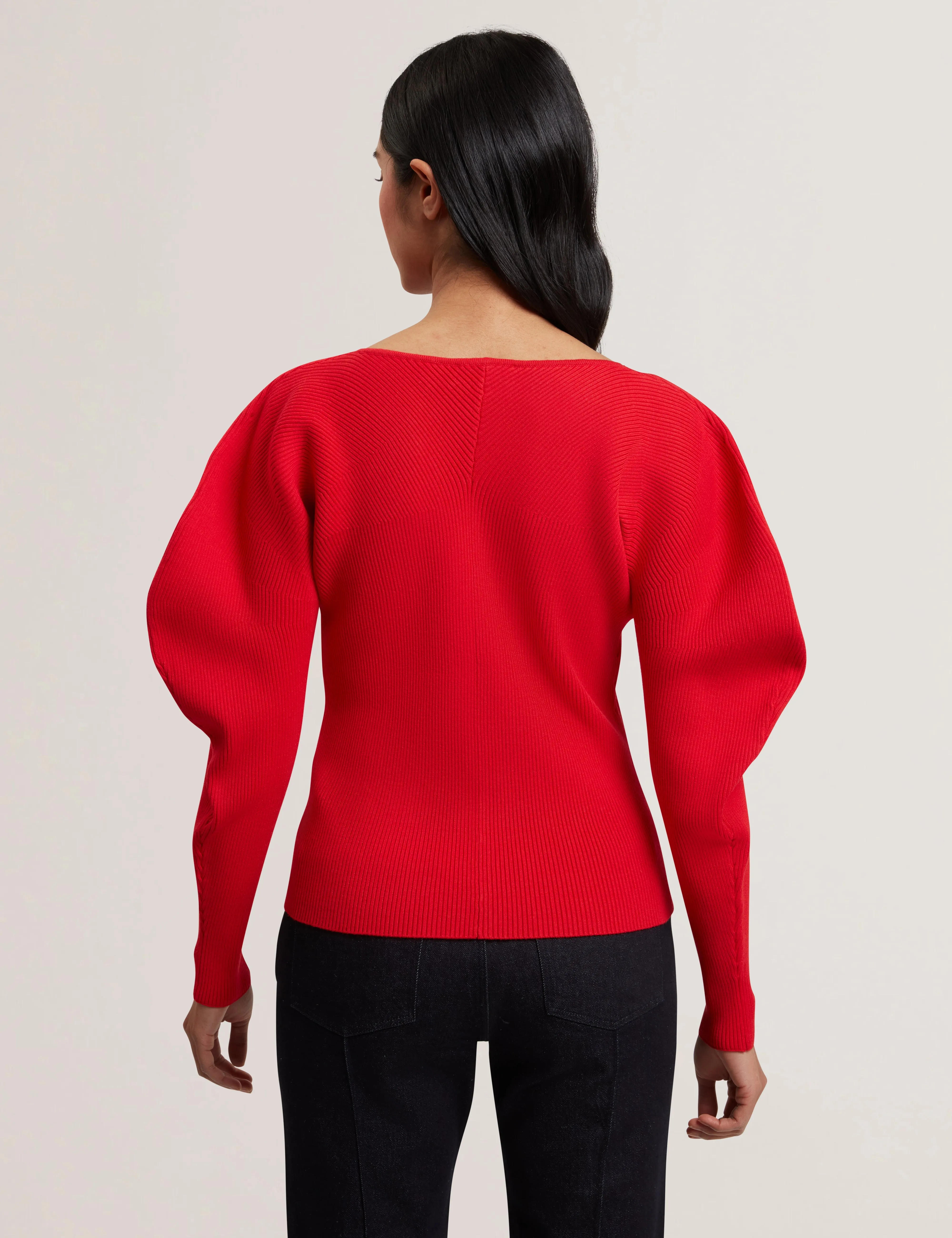 Amelyaa Ribbed Sculpted Sleeve Sweater Brt-Red