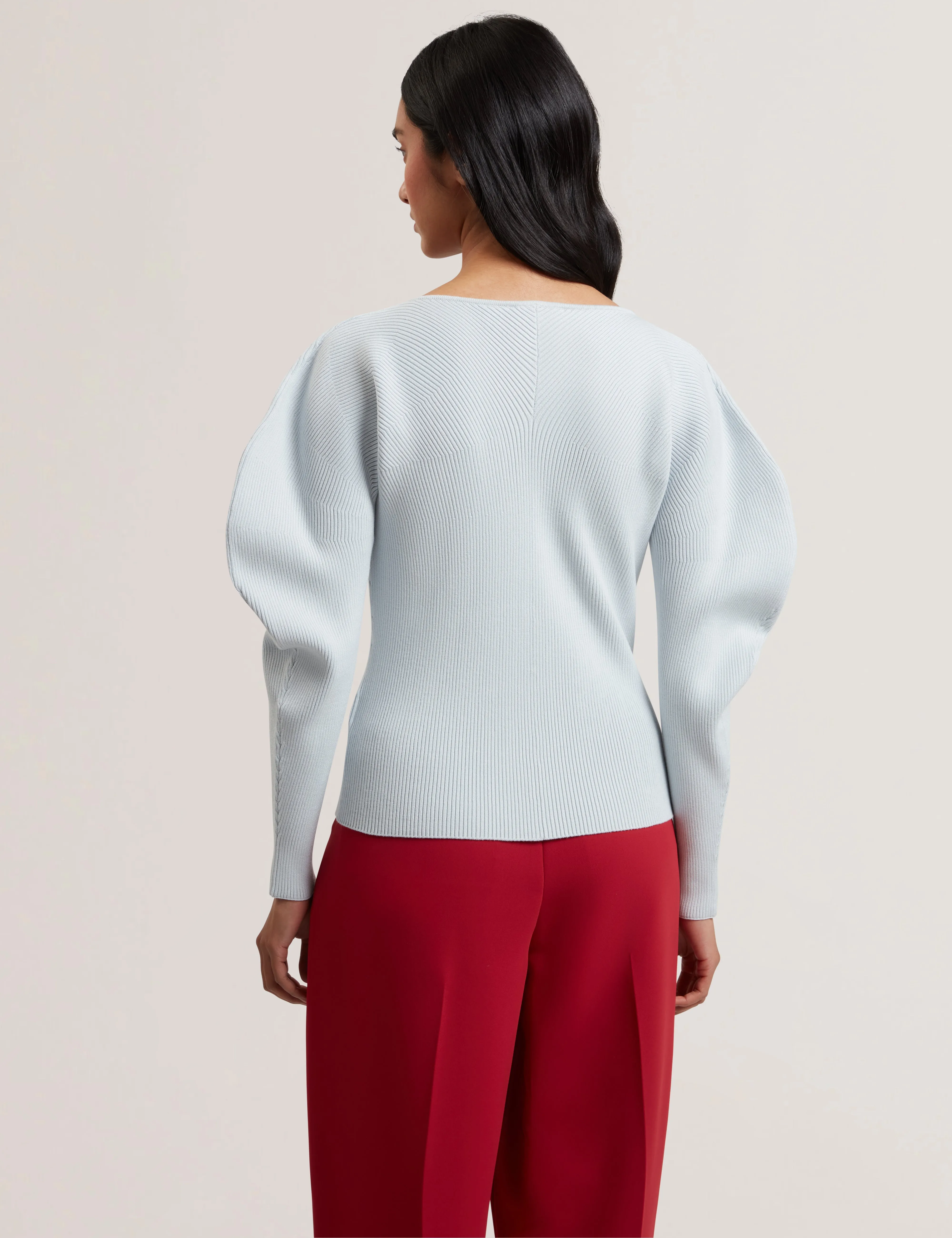 Amelyaa Ribbed Sculpted Sleeve Sweater Pl-Blue