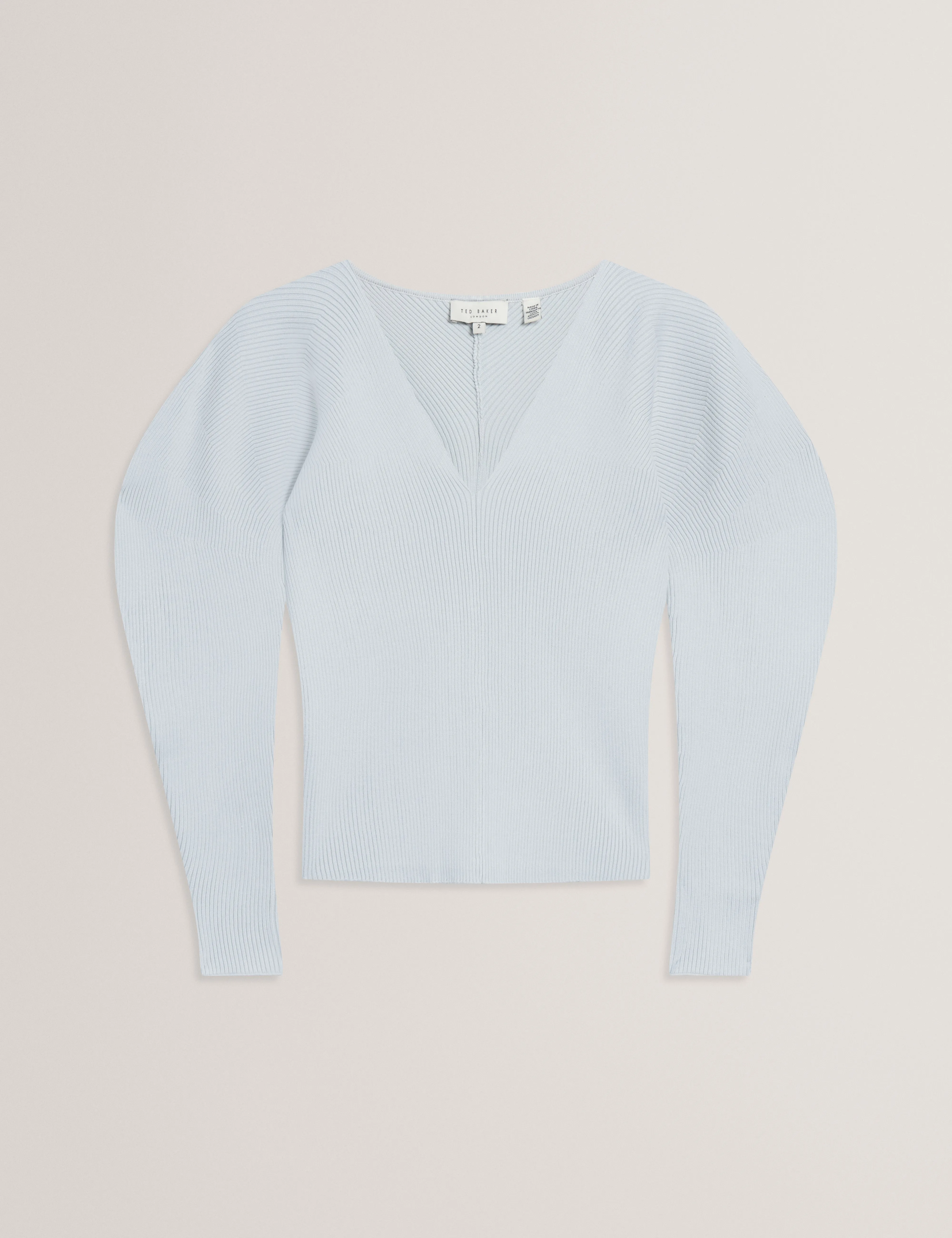 Amelyaa Ribbed Sculpted Sleeve Sweater Pl-Blue