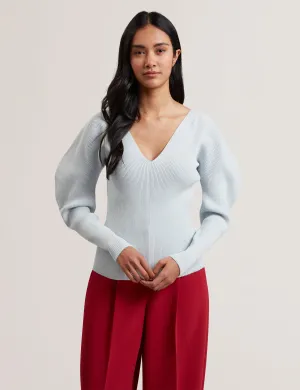Amelyaa Ribbed Sculpted Sleeve Sweater Pl-Blue