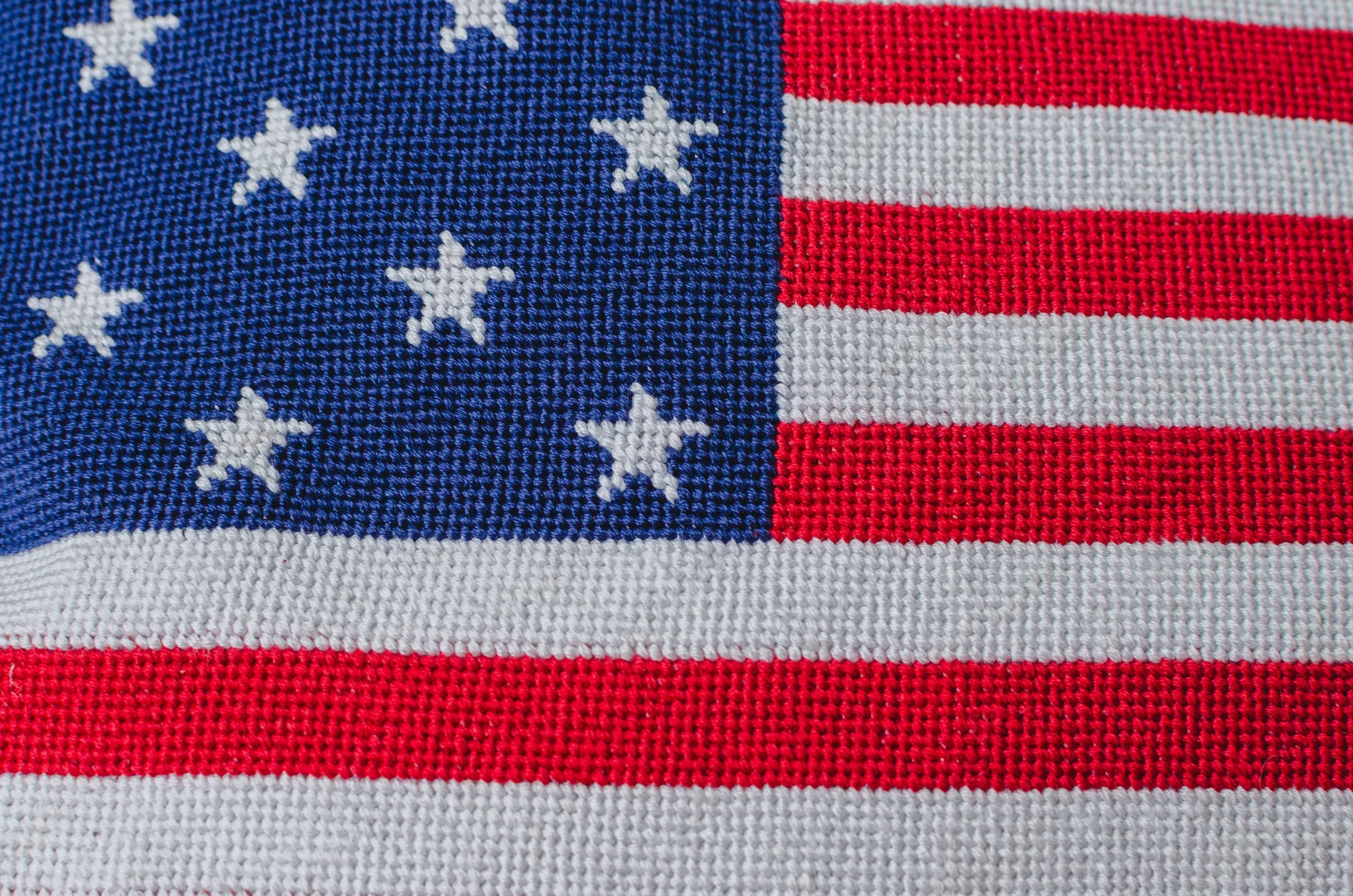 American Flag Needlepoint and Leather Pillow