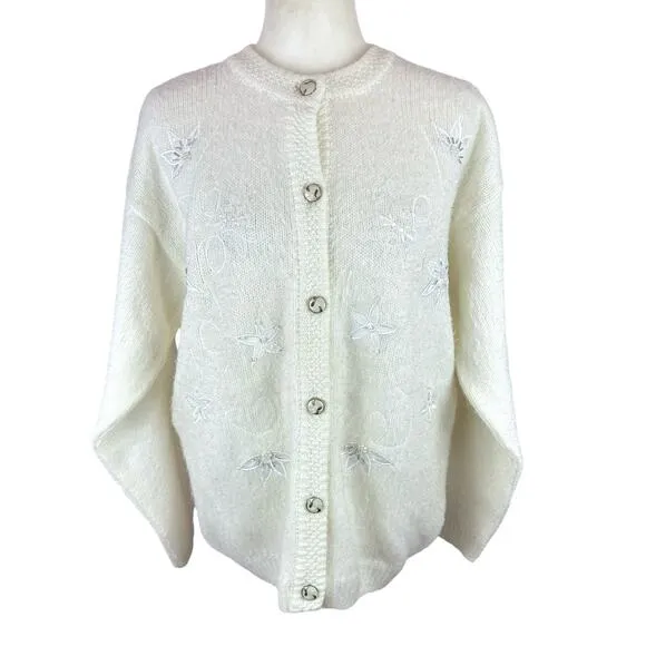 American Vintage Cardigan Sweater XL White Holiday Christmas Classic Grandmacore