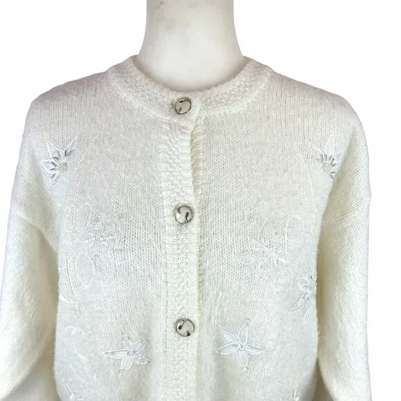 American Vintage Cardigan Sweater XL White Holiday Christmas Classic Grandmacore