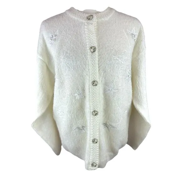 American Vintage Cardigan Sweater XL White Holiday Christmas Classic Grandmacore