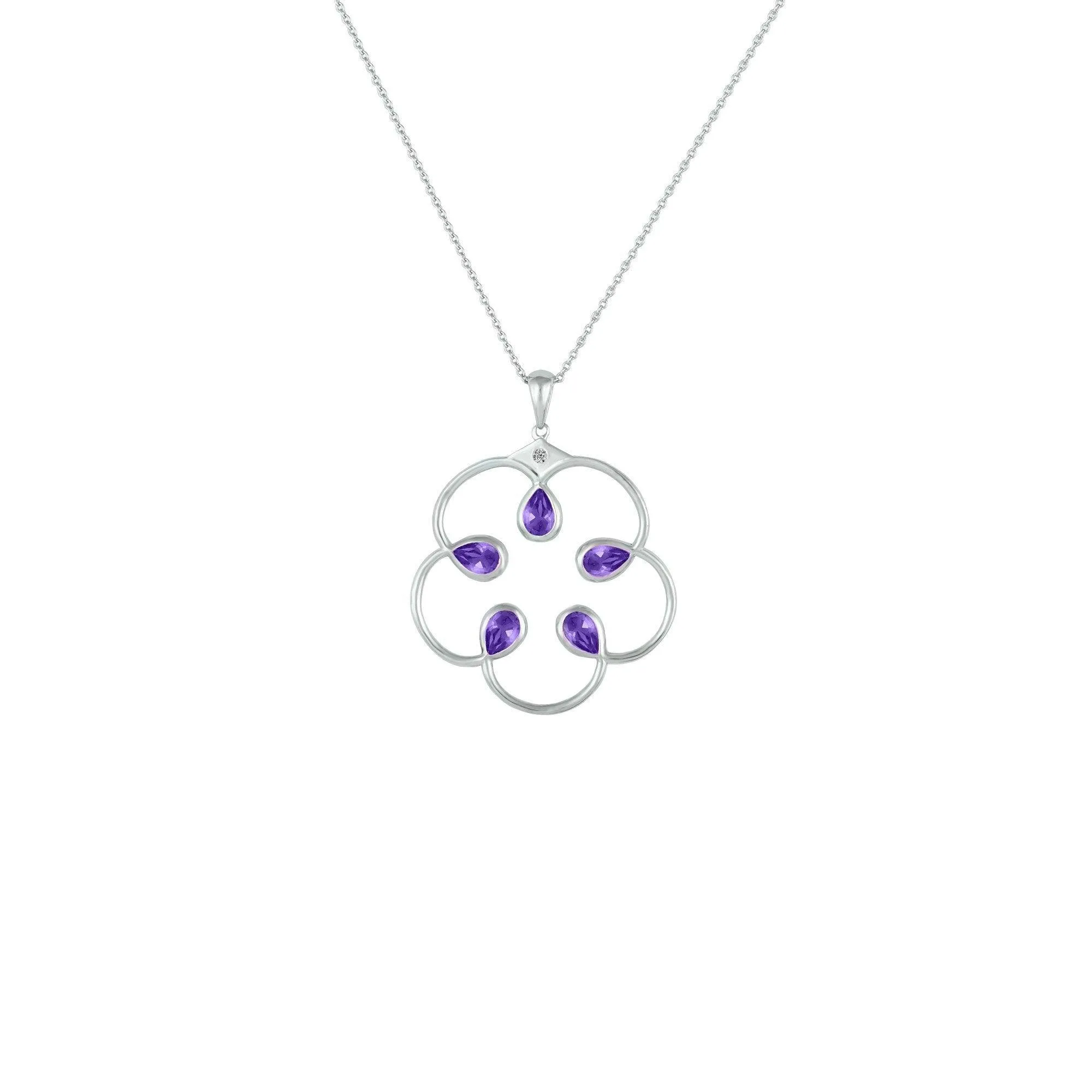 Amethyst and Diamond Accent Fashion Pendant in Silver