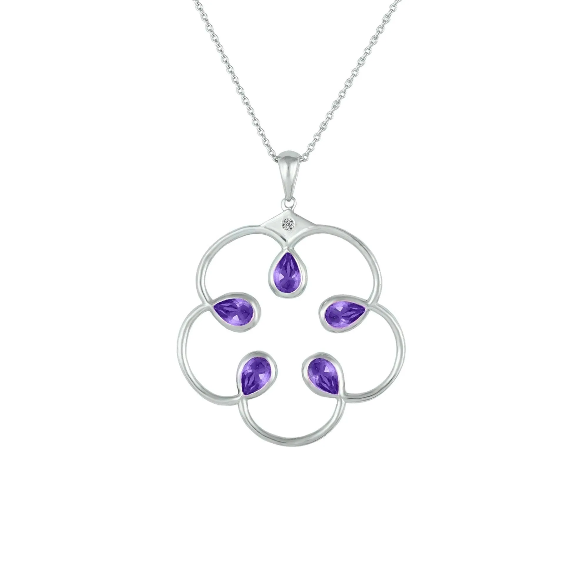 Amethyst and Diamond Accent Fashion Pendant in Silver