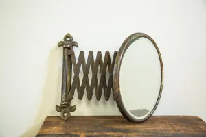 Antique Beveled Glass Fleur de Lis Accordion Shaving Mirror