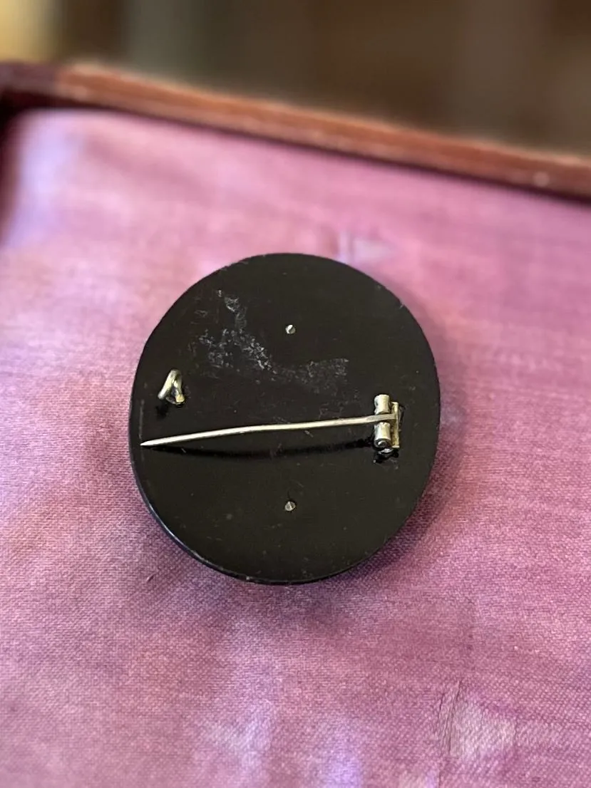 Antique Carved Whitby Jet Cameo Pin Victorian Mourning Brooch Facing Left