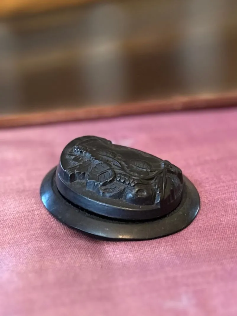 Antique Carved Whitby Jet Cameo Pin Victorian Mourning Brooch Facing Left