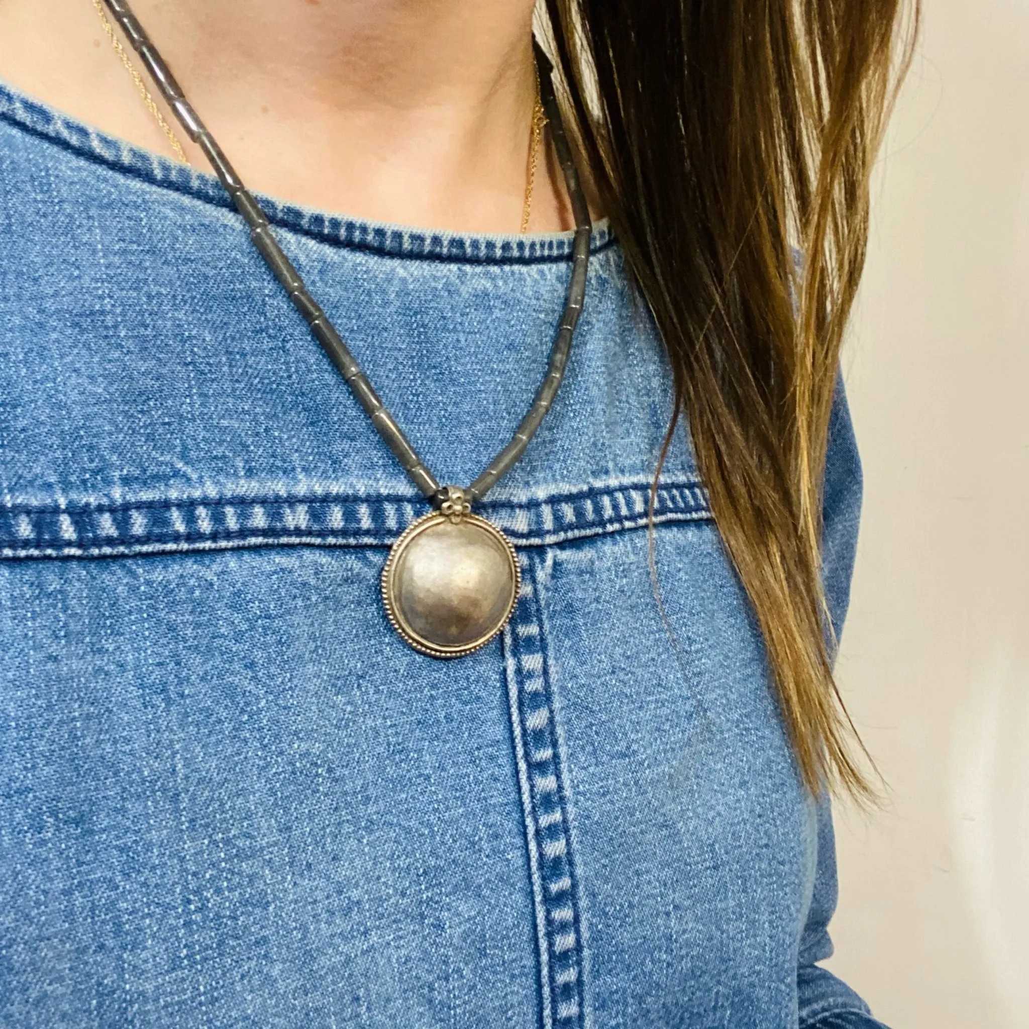 Antique Domed Disc on Grey Stone Beads by Ancient Influences